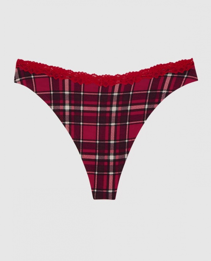 La Senza Thong Panty Women Underwear Party Plaid | vaVGyH01