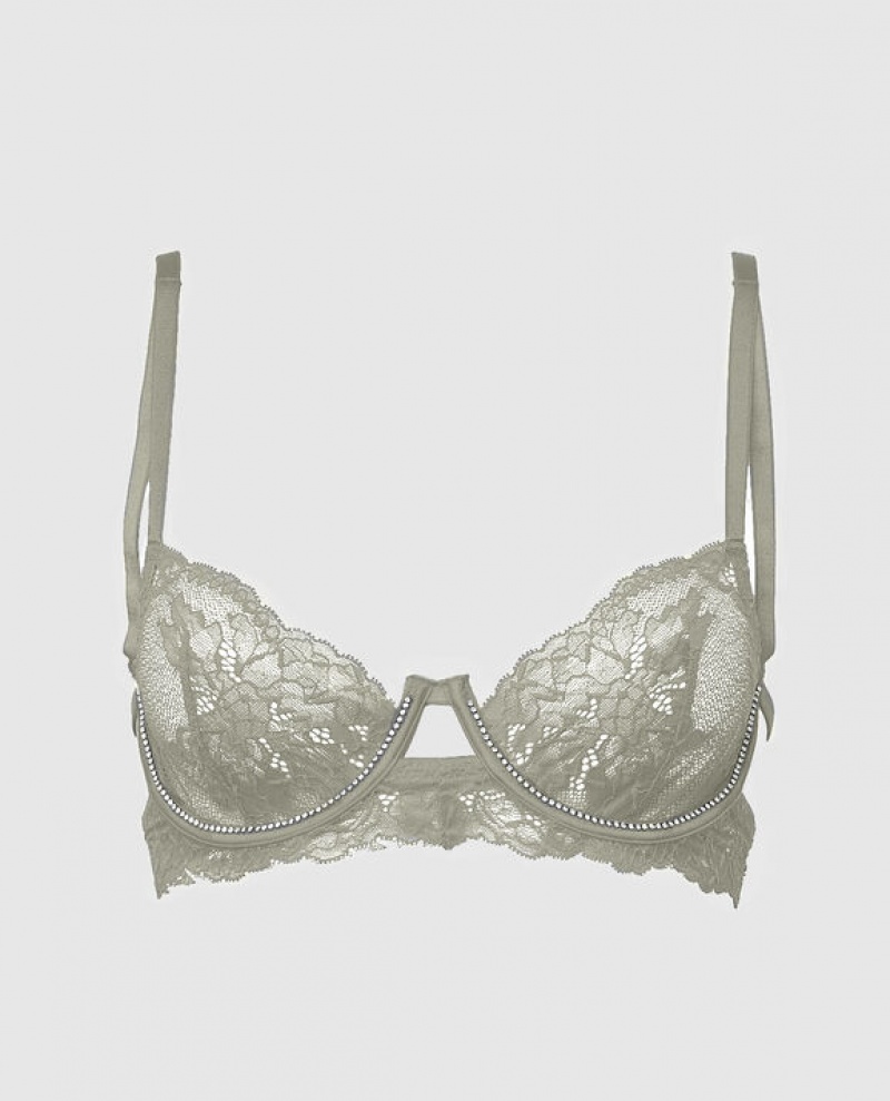 La Senza Unlined Balconette Lace Women Bras Silver | 73H4kkhT