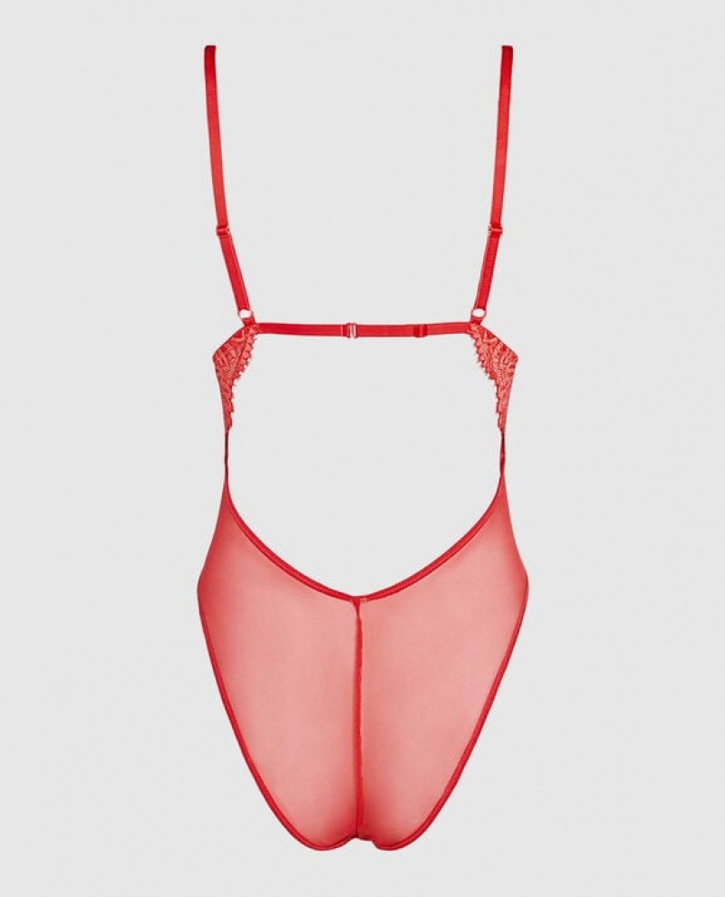 La Senza Unlined Lace Bodysuit Women Lingerie Red | sZXFT7Jt