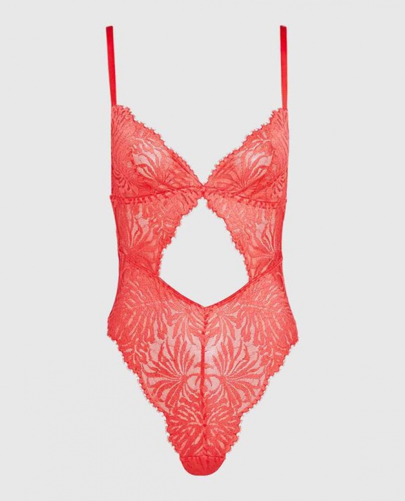 La Senza Unlined Lace Bodysuit Women Lingerie Red | sZXFT7Jt