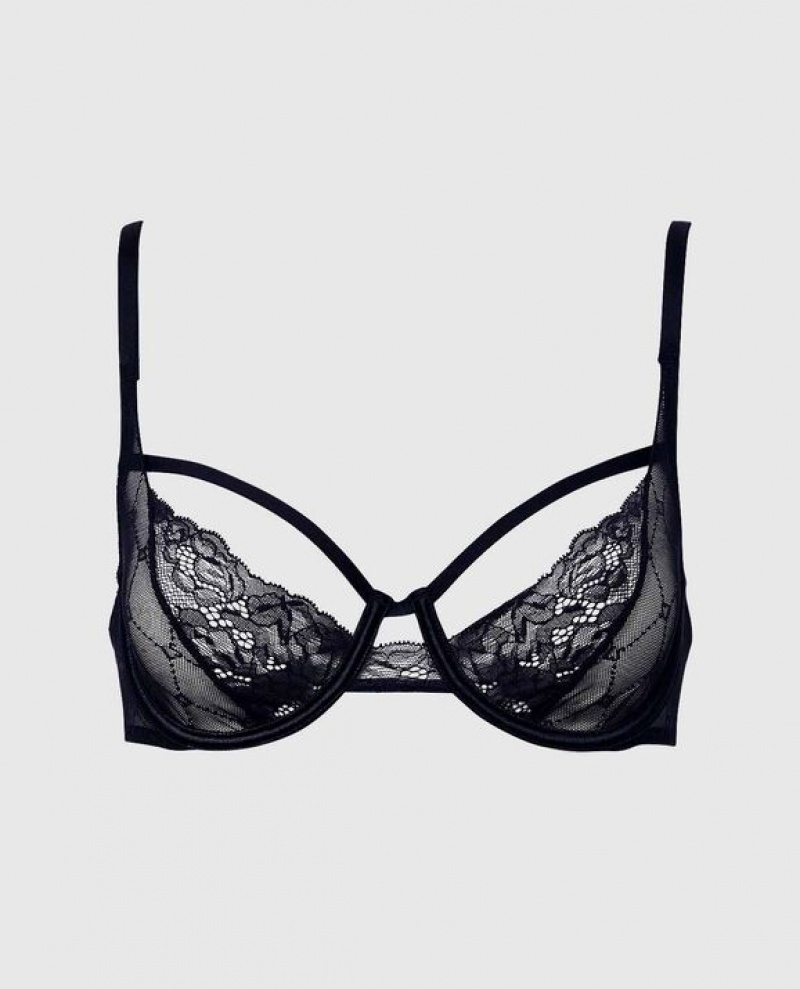 La Senza Unlined Lace Bra Women Lingerie Black | fdssEBnY