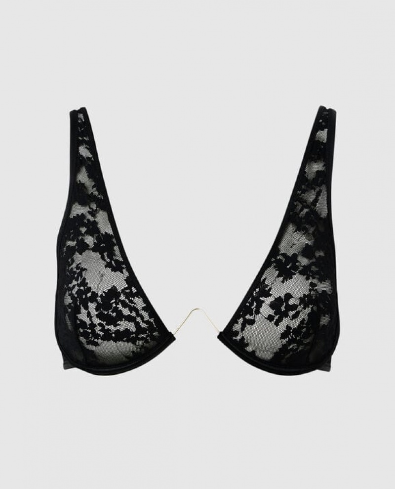 La Senza Unlined Lace Bra Women Lingerie Black | yRGfLpvg