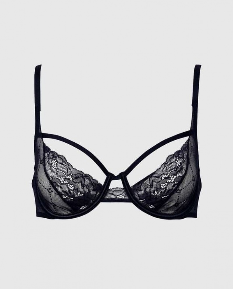 La Senza Unlined Lace Women Bras Black | 1Qa6waOE