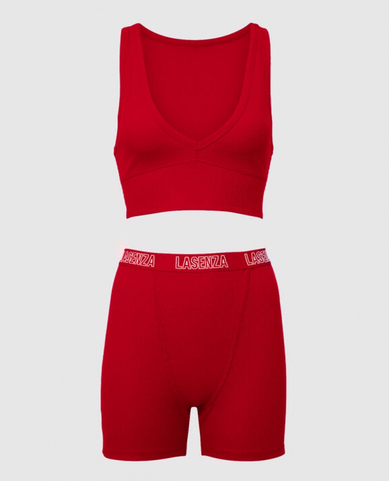 La Senza Waffle Crop Women Sleepwear Red | bIYKn40f